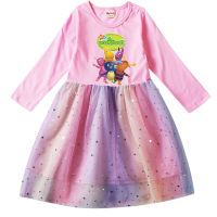 Backyardigans ชุดเดรสลำลองแขนยาวสำหรับเด็กผู้หญิงผ้าฝ้าย2-9ปีเสื้อผ้าเด็กชุดเจ้าหญิงสีรุ้งสำหรับฤดูร้อนเด็กผู้หญิง0000ดวงจันทร์ดาว