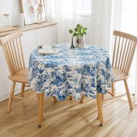 [COD] Yiman Qiyun blue printed tablecloth net red blogger recommended round living room fabric