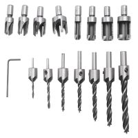 8 Pieces HSS Taper Claw Type Wood Plug Cutter Drill Bits 5/8 inch 1/2 inch 3/8 inch 1/4 inch + 7 Pieces Countersink Drill Bits Set, High Speed Steel Drill Bits Screw Chamfer Tool