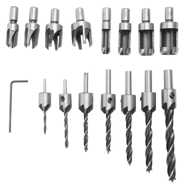 8-pieces-hss-taper-claw-type-wood-plug-cutter-drill-bits-5-8-inch-1-2-inch-3-8-inch-1-4-inch-7-pieces-countersink-drill-bits-set-high-speed-steel-drill-bits-screw-chamfer-tool