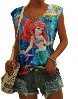 Disney Cute Mermaid Ariel Print Womens Summer Harajuku Street Casual Vest Loose Vest Korean Sleeveless Womens Camisole