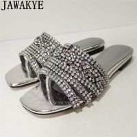 Ethnic Style Crystal Flip Flops Mules Slippers Woman Classic Luxury Bling Bling Rhinestone Flat Sandals Summer Beach Dress Shoes