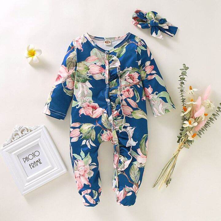 0-18-months-girl-baby-sleepwear-newborn-floral-romper-with-headband-toddler-boy-blanket-sleepers-fall-fashion-infant-pajamas