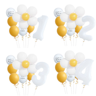 8 pcs สีขาว Daisy บอลลูนชุด 30 นิ้ว 1-9 สีขาวจำนวน Ballon สำหรับ Daisy วันเกิด Party Decor ของเล่นเด็ก Globos ฮีเลียม-iewo9238