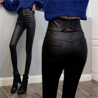 【CW】 2022 New Waist Leather Pants Female Trousers Leggings Mujer S03