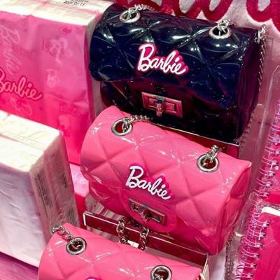 Barbie Series Small Square Bag Versatile Jelly Bag Women Rhombic lattice Makeup Bag Shoulder bag Personality