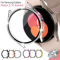 2IN1 Glass Case for Samsung Galaxy watch 4/5 40mm 44mm Bling Diamond PC fall Bumper Cover Screen For Samsung Active2 Protector