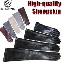 Womens Sheepskin S Long 100% Genuine Leather S Long Sleeve Over Elbow Arm Guard Warm Flannel Lining Autumn And Winter