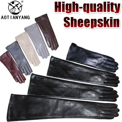 Womens Sheepskin S Long 100% Genuine Leather S Long Sleeve Over Elbow Arm Guard Warm Flannel Lining Autumn And Winter