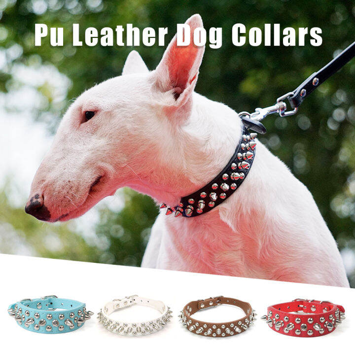 1Pc Pet Pu Leather Collar Dog Rivets SelfProtection Collars Adjustable Spiked Studded Rivets