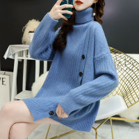 利High Neck Long Sleeve Knitted Sweater Autumn and Winter Korean Version All-match Loose Casual Wear Pullover Top