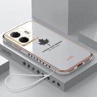 [COD + Lanyard] Realme C33 Fashion Lanyard Maple Leaf Csing Electric Plating Case Strap Square Rubber Cover
