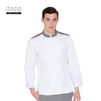 dapp Uniform เสื้อเชฟ ตัดต่อผ้า สีเทาขาว แขนยาว นิวตัน Newton White &amp; Grey Chef Jacket (TJKW1017)