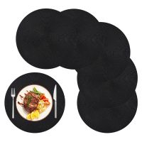 Round Braided Placemats Set of 6 Table Mats for Dining Tables Woven Washable Non- Place Mats 15 Inch Halloween Black