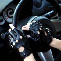 Ruby Paradise shopแฟชั่น Half Finger Driving ถุงมือผู้หญิง1คู่ PU หนัง Fingerless ถุงมือสำหรับผู้หญิงสีดำ New