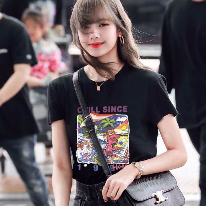 blackpink-lisa-เสื้อยืดผู้หญิง-oversize-short-sleeve-กล่อง-t-shirt-crop-tops-เสื้อผ้าแฟชั่นสไตล์เกาหลี