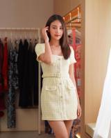 SP328S : Yellow Boucle Dress เดรสผ้าทวิตสั้น