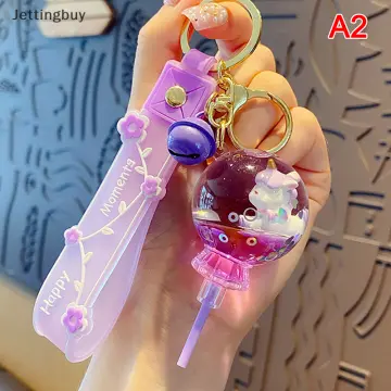 Cartoon Unicorn Dog Lollipop Keychain Cute Liquid Floating Doll Acrylic Key  Ring Women Girl Backpack Pendant Key Holder Gift