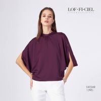 เสื้อคอตั้งแขนสามส่วน ผ้าซาติน โทนสีม่วง LOF-FI-CIEL Satin Violet Butterfly Blouse (FAFDMR)