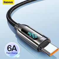 Baseus 66W สาย USB 6A Fast Charging Charger สายไฟสำหรับ P40 LED ข้อมูล USB C สายโทรศัพท์สำหรับ Mi 10 S2