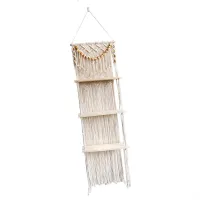 Macrame โบฮีเมียนชั้นแขวนผนังนิตยสารเครื่องประดับที่วางหนังสือ3ชั้นออแกไนเซอร์จัดเก็บสำหรับตกแต่งห้องนั่งเล่นห้องนอน