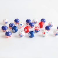 New 16mm Independence Day American Flag Round Beads Crafts Beaded Necklace Bracelet DIY Perforated Jewelry Custom Accessories Bar  Wine Tools