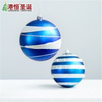 10cm Christmas Balls with Silver Striped Blue Matte Plastic Balls Christmas Tree Pendant Mall Hotel Ceiling Hanging Ball