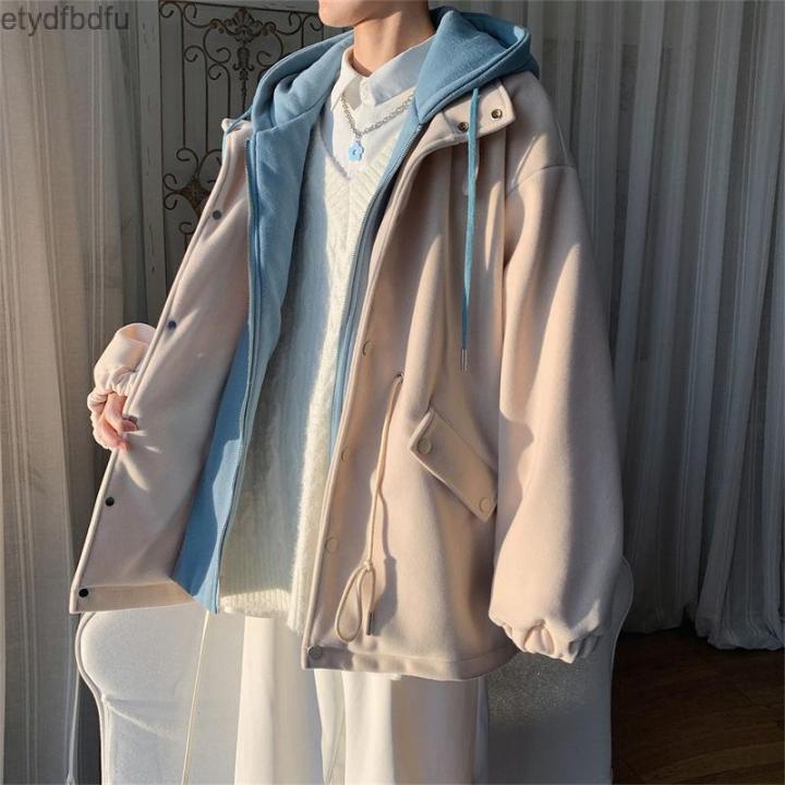 etydfbdfu-เสื้อทำด้วยผ้าขนสัตว์ผู้ชายฤดูหนาวสไตล์เกาหลีหลวมและปลอมคู่สองชิ้นความรู้สึกระดับไฮเอนด์-ins-สไตล์ฮ่องกงเสื้อทำด้วยผ้าขนสัตว์ผู้ชาย