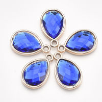 10pc  UV Plating Acrylic Pendants with Acrylic Rhinestone Faceted Teardrop Light Gold Blue 25x16x4.5mm Hole: 2mm