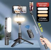 L15 ไม้เซลฟี่พร้อมไฟ LED มีรีโมท ขาตั้ง 3 ขา สูง 1.1 ม. selfie stick ใช้ง่าย