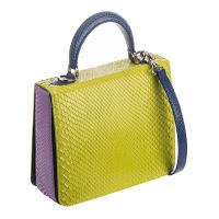 [SUVIMOL] Square F (Regular) - Limited Tricolor Glossy Lime PYTHON กระเป๋าถือทรงเหลี่ยมหนังงู 3 สี (เขียวมะนาว - ม่วงอ่อน - น้ำเงิน)