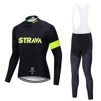 2020 STRAVA Team Long Sleeve Cycling Jersey Set Bib Pants Ropa Ciclismo Bicycle Clothing MTB Bike Jersey Uniform Men Clothes