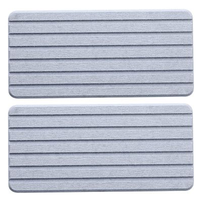 2 Piece Water Absorbent Diatomite Coasters Rectangle Grooved Design Water Absorbing Stone Gray
