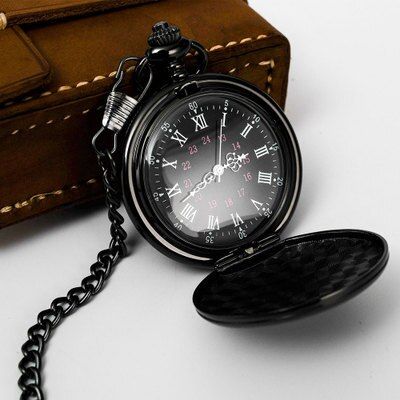 จี้นาฬิกาควอตซ์แต่งเงินนาฬิกาพกสีดำผู้ชายเรียบแบบย้อนยุคพร้อมห่วงโซ่