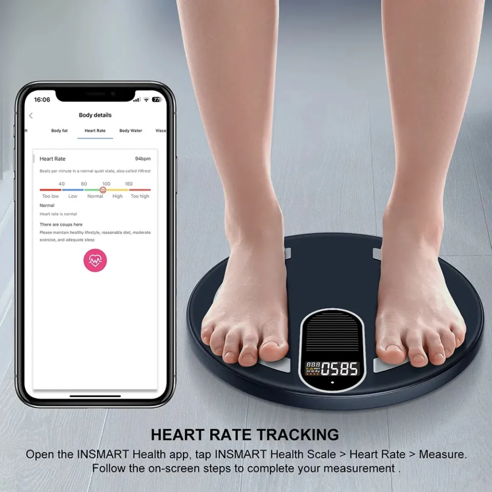 INSMART Body Digital Weight Scale Solar & Light Energy Charging Smart Scale  Balance Bioimpedance Body Fat Bathroom Scales BMI