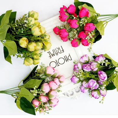 【CC】 1 bouquet artificial flower peony tea bag rose autumn silk fake living room home garden wedding decoration