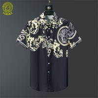 Versace เสื้อยืดลำลองสำหรับผู้ชาย,เสื้อเชิ้ตแบรนด์เรียบง่ายทรงหลวมใส่ได้ทุกวันเสื้อระบายอากาศฤดูร้อน