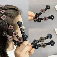 【CW】Rhinestone Bangs Hair Clips Double Layer Hairband Twist Plait Non-Slip Vintage Barrette Bangs Side Clip Korean Styling Hairpin