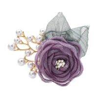 Wuli&amp;baby Yarn Rose Flower Brooches For Women Unisex 4-color New Pearl Beautiful Flower Office Party Brooch Pin Gifts