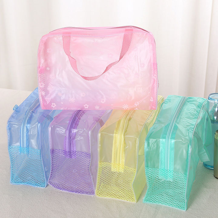 home007-กระเป๋าพลาสติกกึ่งใส-กระเป๋าพลาสติกแบบมีซิปรูด-สำหรับใส่ของในห้องน้ำ-มีหูหิ้ว-ถือได้สะดวก