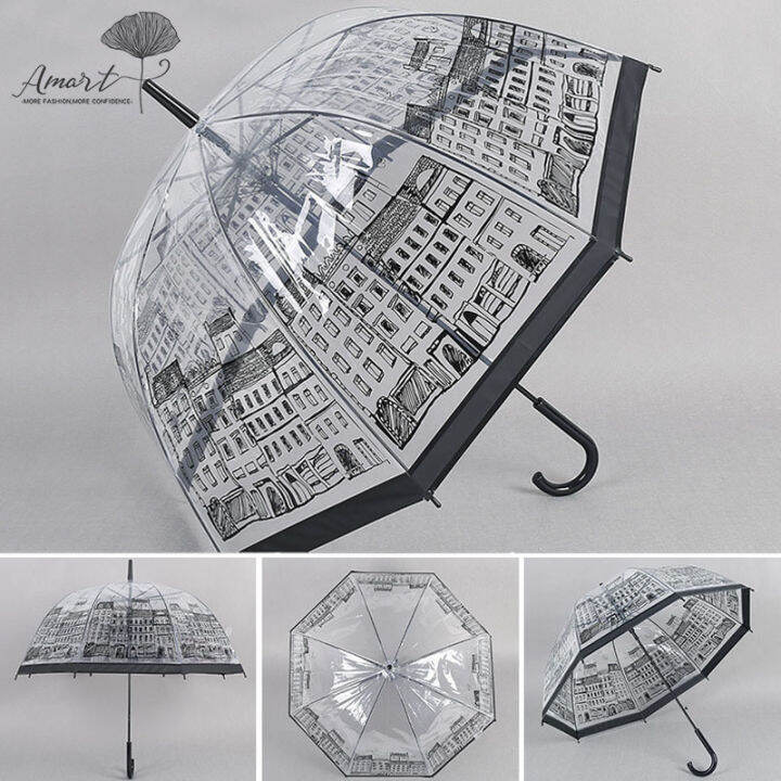 Amart Women Transparent Clear Umbrellas House Building Outdoor Lady Girl Mushroom Rain Umbrella