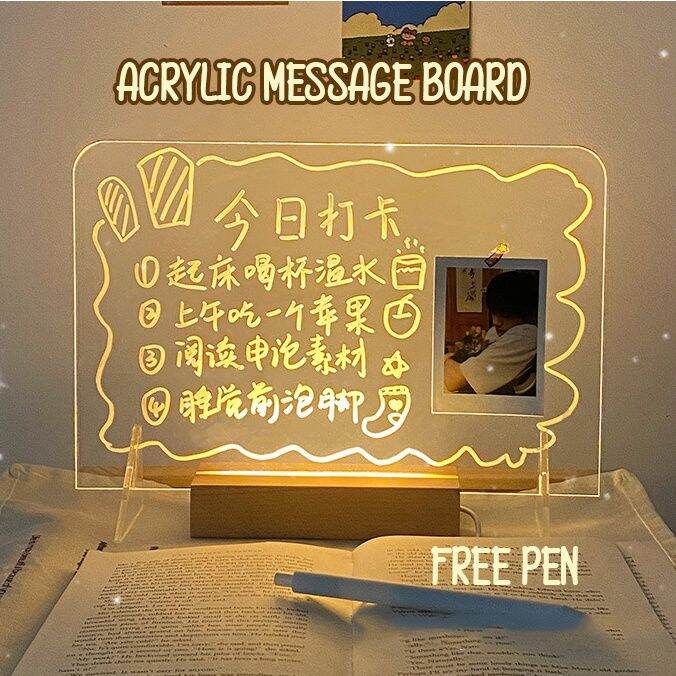 Clear Acrylic Message Board LED Light Up Erasable Writing Board Desk