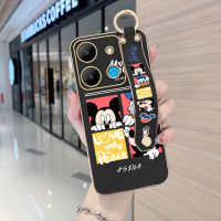 เคสโทรศัพท์สำหรับ Infinix Smart 7 Casing Infinix Smart 7 (พร้อมสายรัดข้อมือ) ขอบสี่เหลี่ยมนิ่มลายการ์ตูน (Micky Minie) เคสชุบเคลือบเคสโทรศัพท์หรูหราเคสโทรศัพท์นิ่ม