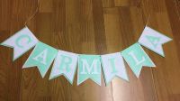 New Customized Awesome Name Bunting Aqua Green Mint White Banner Nursery Flag Birthday Garland Party Decor Hanging Photo Prop Banners Streamers Confet