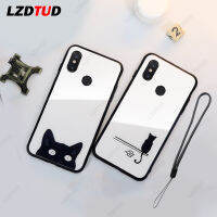 LZDTUD เคสกระจกนิรภัย Xiaomi Mi 8 9 9T Pro Lite 8SE 9SE เคสโทรศัพท์ มีสายรัดข้อมือ ขอบนิ่ม TPU เคส เคสน่ารักลายแมว