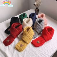 ❆  INS Winter Childrens Scarf Cute Bear Soft Knitted Wool Scarf for Boys and Girls Outdoor Warm Baby Scarf Solid Color Scarf Tide