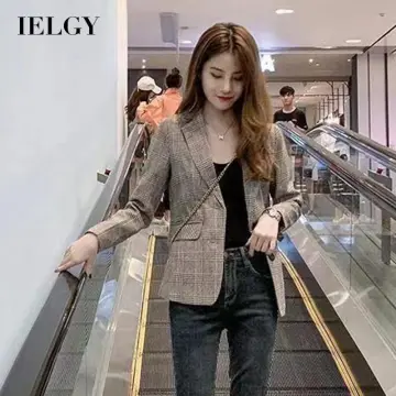 Áo blazer nữ dáng dài kẻ caro hai hàng cúc V630 tại Thời Trang Thủy