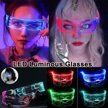 Led Glasses Light Up Glasses Glow in the Dark Party Supplies Halloween Rave  Accessories Neon Glasses Cyberpunk 7 Colors Futuristic Glasses