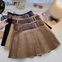 Ashgaily 2022 A-line Skirts with Belt Women y2k High Waist Short Skirt Buttons Skirt Female Clothing Female All-match