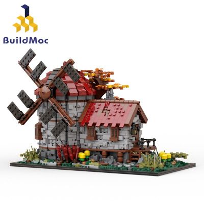 BuildMoc Medieval Windmill Building Blocks Set Flower Tree House Retro Architecture Bricks Toys For Children Birthday Xmas Gifts